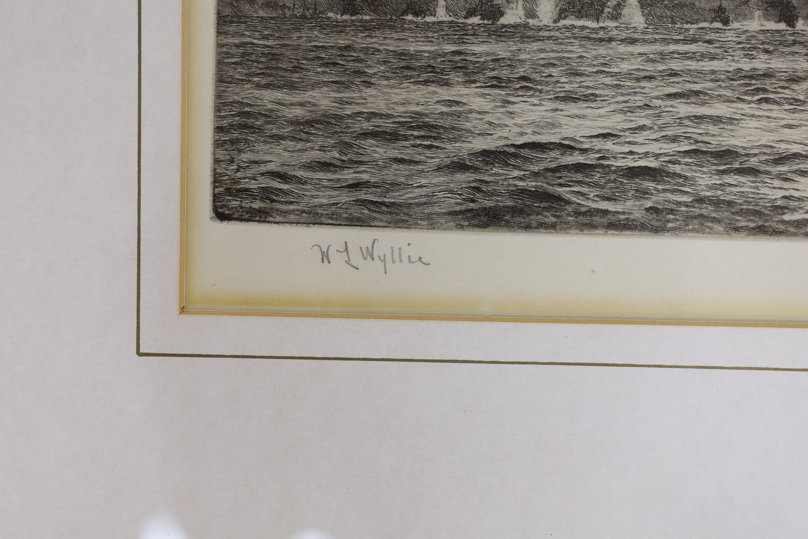 William Lionel Wyllie (1851-1931), etching, 'H.M.S Champion, Battle of Jutland 1916', signed in pencil, 17 x 42cm